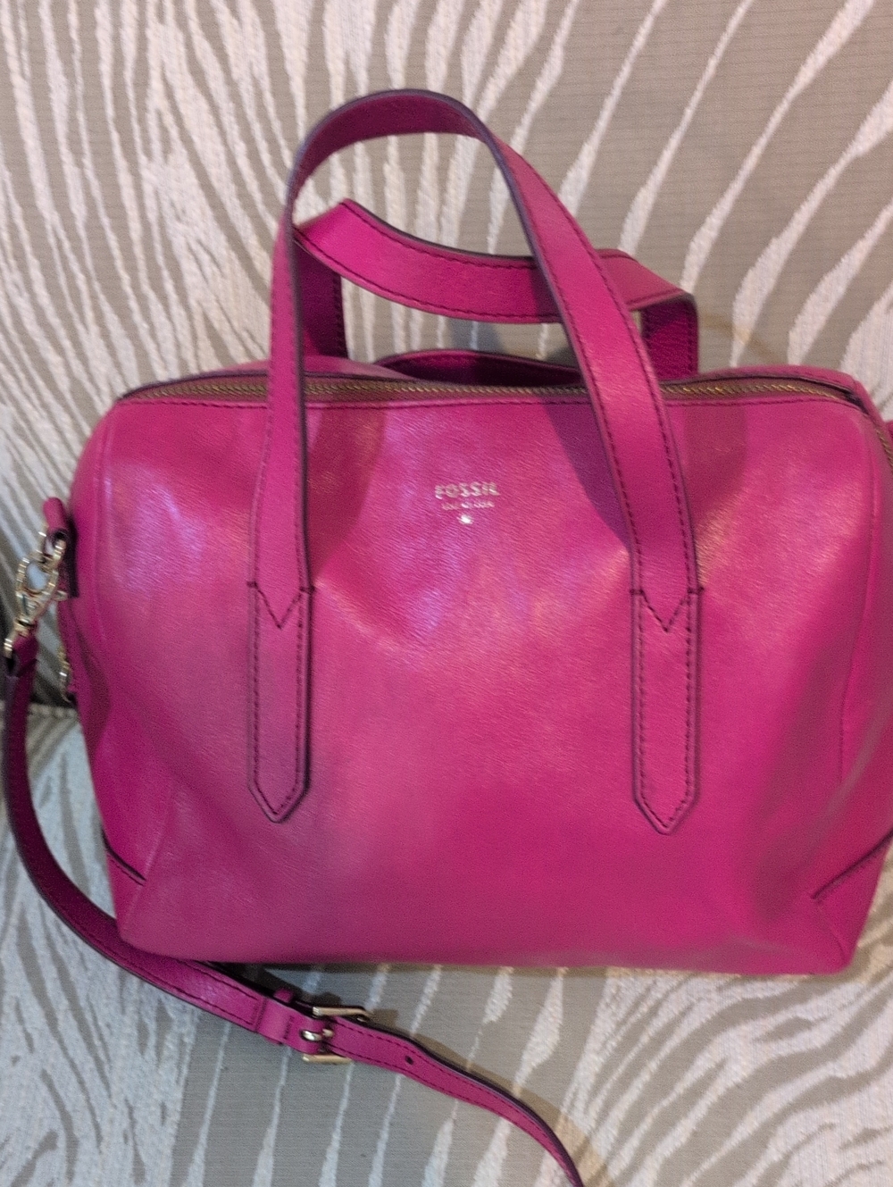 Fossil Hot Pink Leather Sydney Satchel And Crossbody